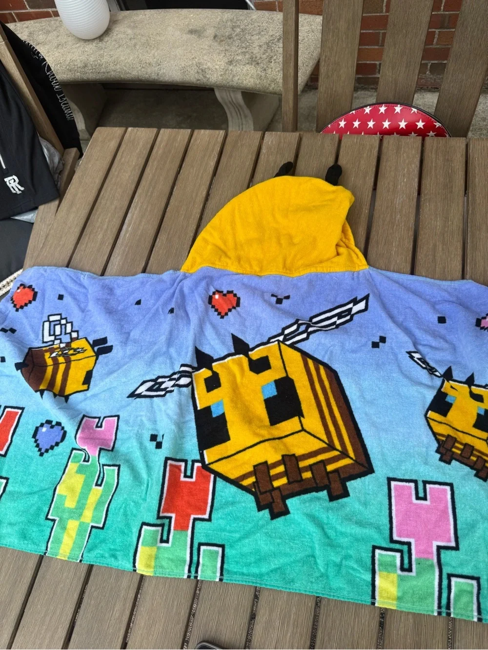 Minecraft Bee Hooded Beach Towel Kids Cotton Bath Pool Towel